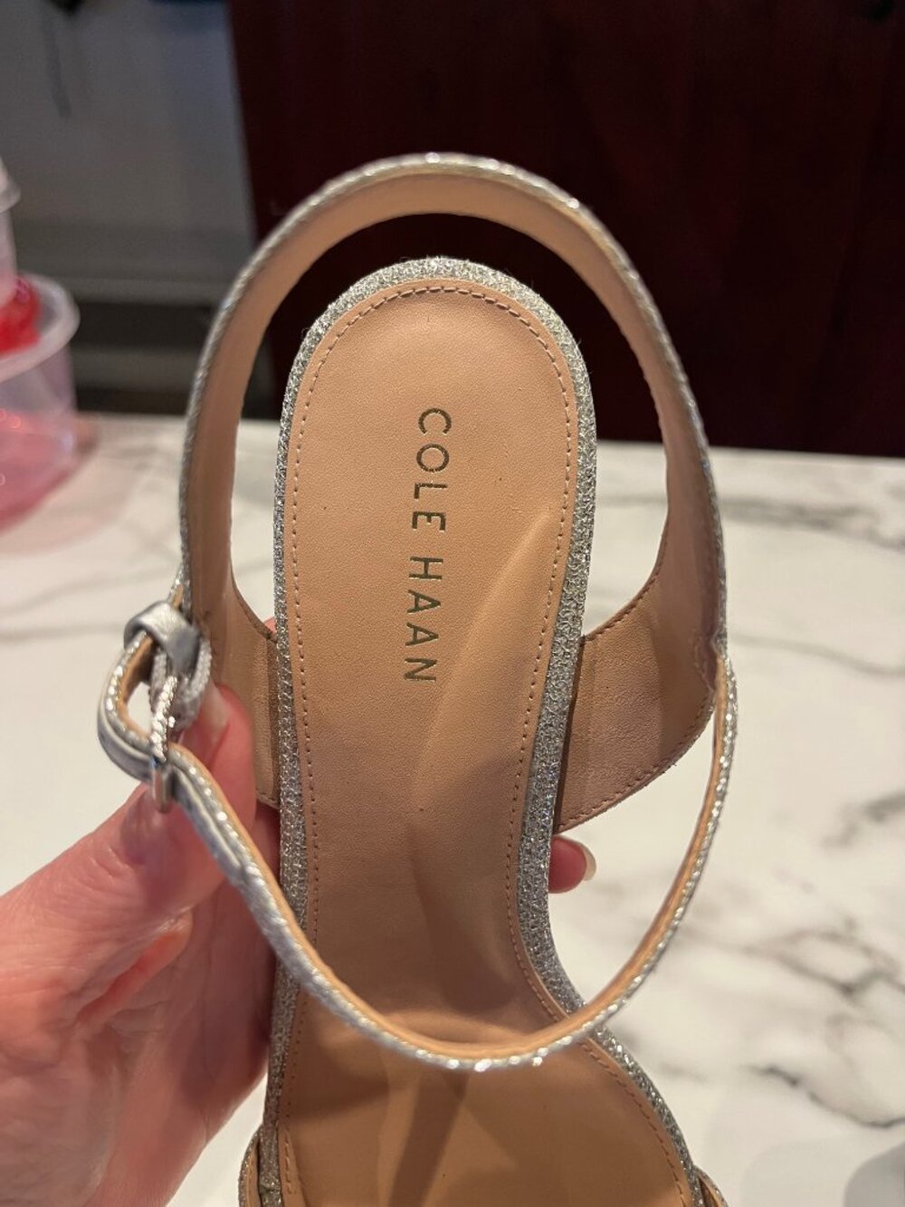 Cole Haan Josie Silver Glitter Block Heel Sandals - Size 7 1/2 - Picture 5 of 13